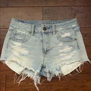 AE High-waisted light-wash denim shorts